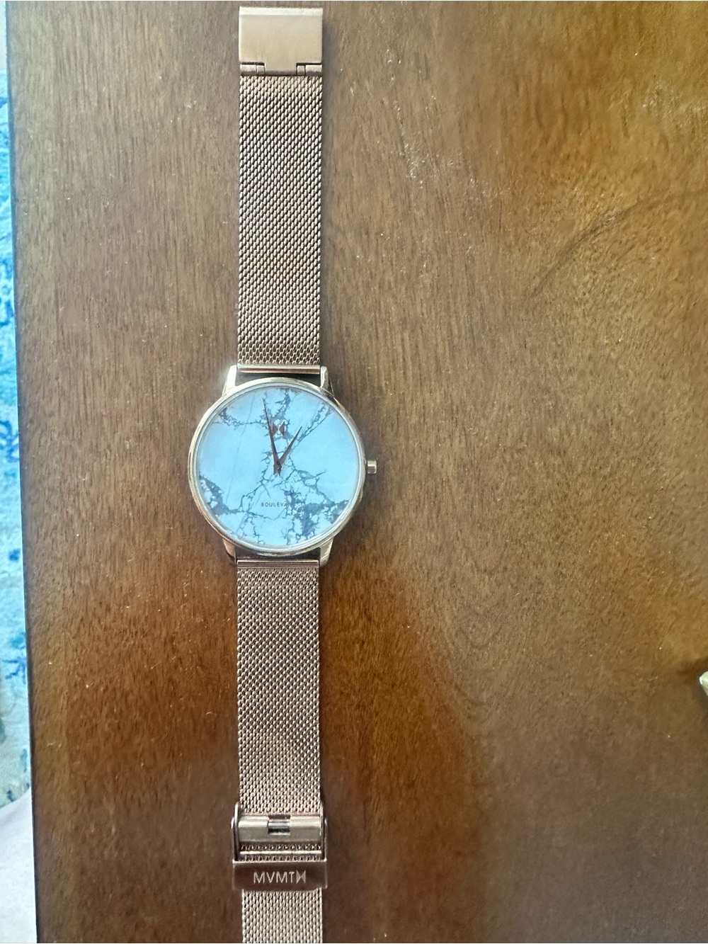 MVMT Rose Gold Mesh Watch with White Marble Dial